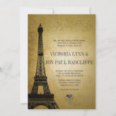 Gold Eiffel Tower Musical Notes Wedding Kaart (Voorkant)