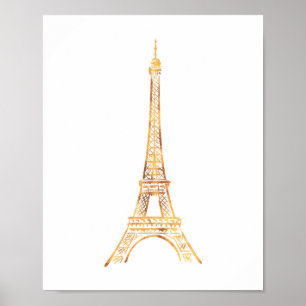 Gold Eiffel Tower Paris afdrukken Poster