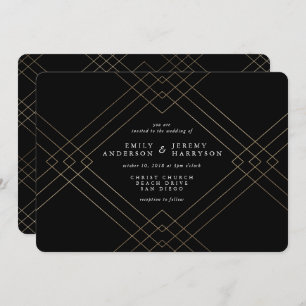 Gold Elegance Black Diamond Gatsby Wedding Kaart
