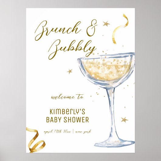 Gold Elegant Brunch Champagne Baby shower Welkom Poster (Voorkant)