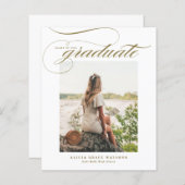 Gold Elegant Calligraphy Afstuderen Invitation (Voorkant / Achterkant)