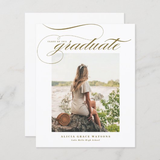 Gold Elegant Calligraphy Afstuderen Invitation (Voorkant / Achterkant)