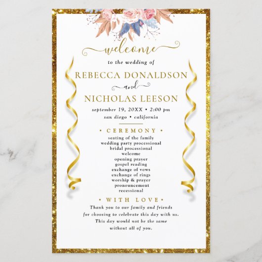 Gold Elegant Calligraphy Wedding Program (Voorkant)