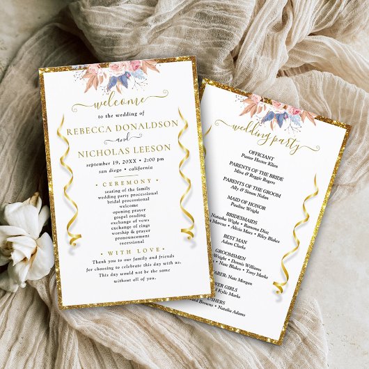 Gold Elegant Calligraphy Wedding Programme