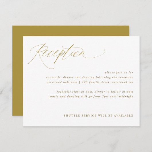 Gold Elegant Calligraphy Wedding Reception Kaart (Voorkant / Achterkant)