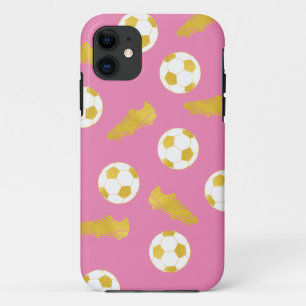 Gold Elegant Classic Soccer Cleats Ball Pink Girl iPhone 11 Hoesje