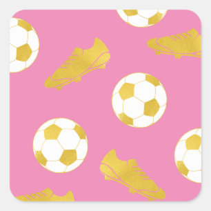 Gold Elegant Classic Soccer Cleats Ball Pink Girl Vierkante Sticker