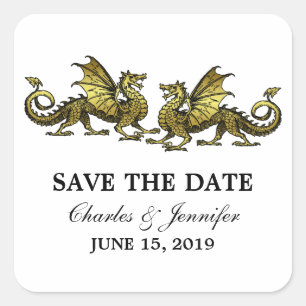 Gold Elegant Dragons Save the Date Stickers