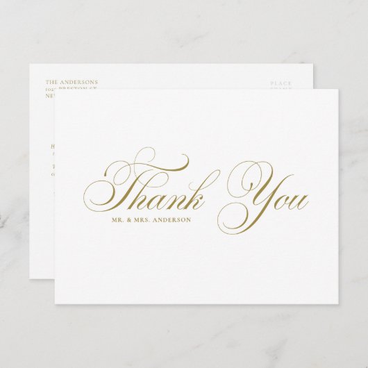 Gold Elegant Flourish Script Weddenschap Hartelijk Briefkaart (Voorkant / Achterkant)
