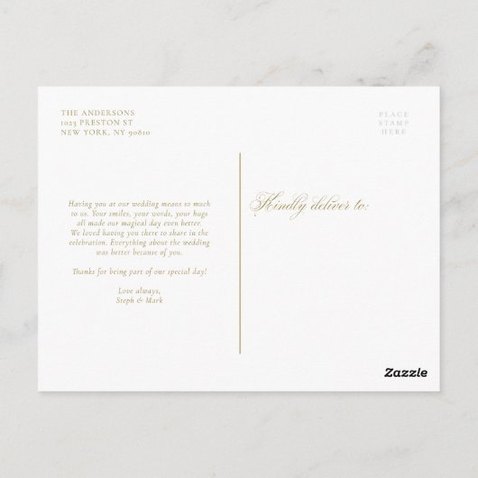 Gold Elegant Flourish Script Weddenschap Hartelijk Briefkaart (Achterkant)