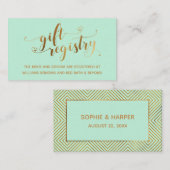 Gold Elegant Hearts Script op Mint Gift Registry Informatiekaartje (Voorkant / Achterkant)