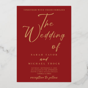 Gold Elegant-kalligrafie   Uitnodiging tot rode br