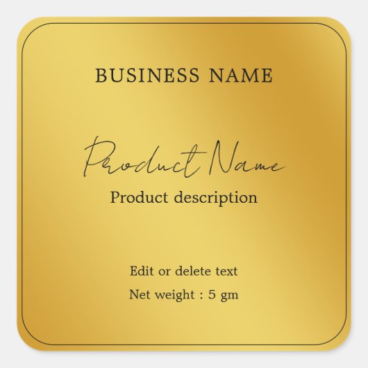Gold Elegant modern minimaal vierkant productlabel Vierkante Sticker (Voorkant)