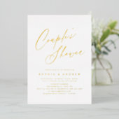 Gold elegant modern script met minimale paren douc folie uitnodiging (Staand Voorkant)