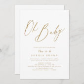 Gold elegant modern script minimaal baby shower kaart (Voorkant / Achterkant)