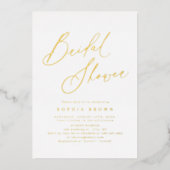 Gold elegant modern script minimaal vrijgezellenfe folie uitnodiging (Voorkant)