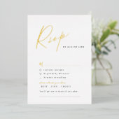 Gold elegant modern script minimalistisch bruiloft folie uitnodiging (Staand Voorkant)
