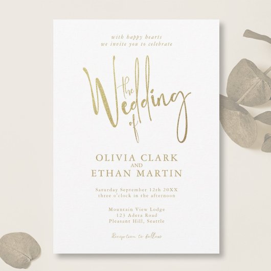 Gold Elegant Modern Simple Wedding Uitnodiging