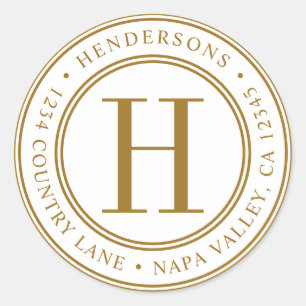 Gold Elegant Monogram Return Address Ronde Sticker