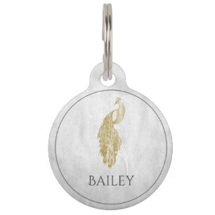 Gold Elegant Peacock Round Pet Tag Huisdierpenning
