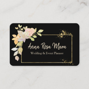 ** Gold Elegant Pink Lavender Waterverf Floral Visitekaartje