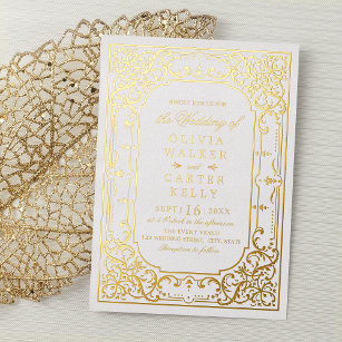 Gold elegant  romantisch vintage bruiloft folie uitnodiging