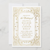 Gold elegant  romantisch vintage bruiloft kaart (Voorkant)