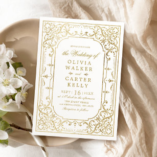 Gold elegant  romantisch vintage bruiloft kaart
