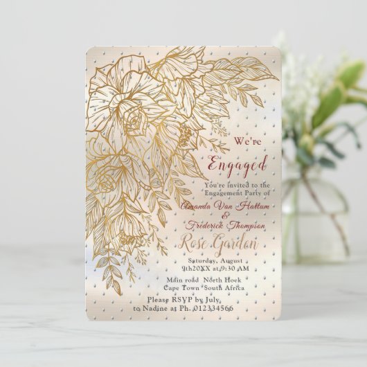 Gold Elegant Roos line tekening Uitnodiging (Staand voorkant)