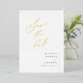Gold elegant script minimaliseert opslagdatum folie uitnodiging (Staand Voorkant)