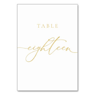 Gold Elegant Script Numéro de table dix-huit