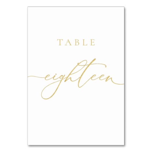 Gold Elegant Script Numéro de table dix-huit (Dos)