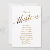 Gold Elegant Script Table Number 13 Seating Chart Kaart (Voorkant)
