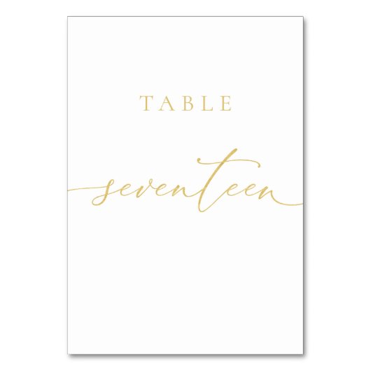 Gold Elegant Script Table Number zeventien Kaart (Achterkant)