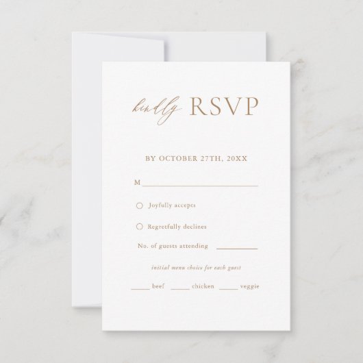Gold Elegant Simple Mariage Menu Choix RSVP (Devant)