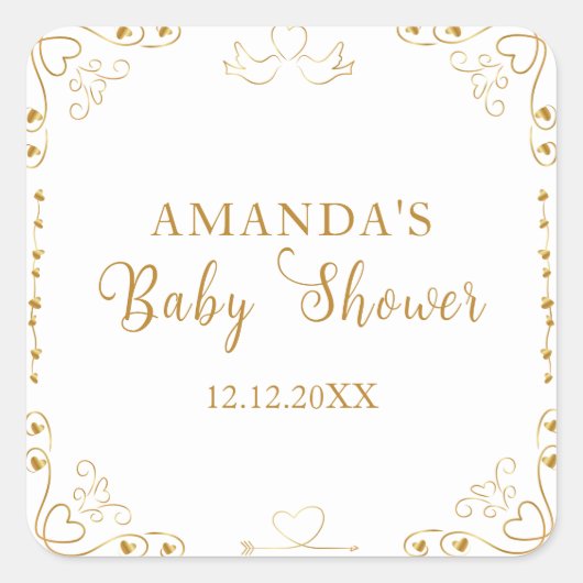Gold Elegant Sweetheart Valentijn Baby shower Vierkante Sticker (Voorkant)