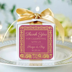 Gold Elephant & Lotus Wedding Retour Gift Favoriet Vierkante Sticker