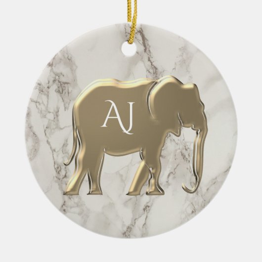 Gold Elephant Marble Monogramed Keramisch Ornament (Voorkant)