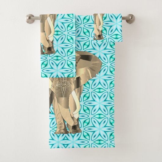 Gold Elephant op Blauwgroen Bad Handdoek (Insitu)