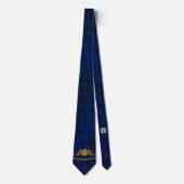 Gold Emblem Chain Trim Black Blue Houndstooth Stropdas (Voorkant)