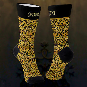 Gold Embroidery on black - own text - fancy King Sokken