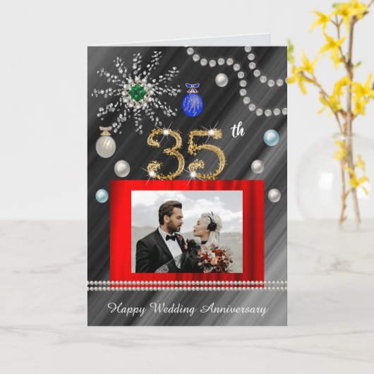 Gold Emerald Glitter Gem 35e bruiloft Jubileum Kaart (Gele Bloem)