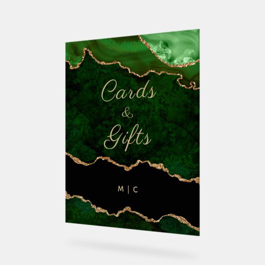 Gold Emerald Green Agate Cartes de mariage Cadeaux (Angle)
