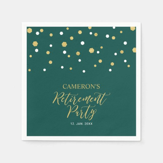 Gold & Emerald Green Chic Confetti Retirement Servet (Voorkant)