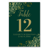 Gold & Emerald Green Elegant Frilly Wedding Kaart (Achterkant)