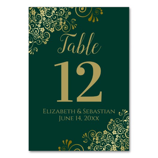 Gold & Emerald Green Elegant Frilly Wedding Kaart (Voorkant)