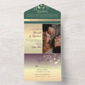 Gold Emerald Green en Paarse foto's bruiloft All In One Uitnodiging (Binnen)