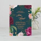Gold & Emerald Green Floral Wedding Folie Uitnodiging (Staand Voorkant)