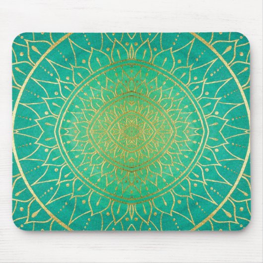 Gold Emerald Green Hand Drawn Mandala Muismat (Voorkant)