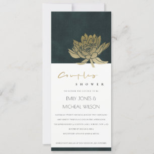 GOLD EMERALD GREEN LOTUS FLORAL COUPLY SHOWER KAART